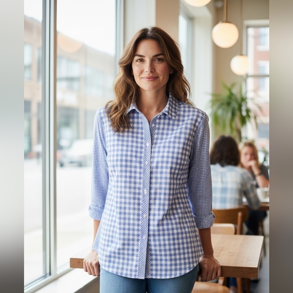 Talbots Tops - Talbots Light Purple and White Gingham Button-Down Shirt